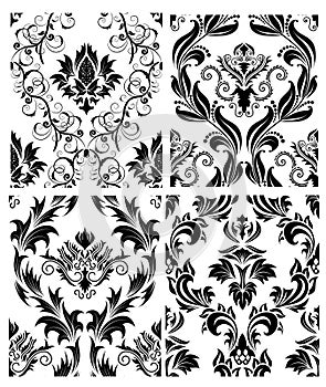 Seamless damask patterns set