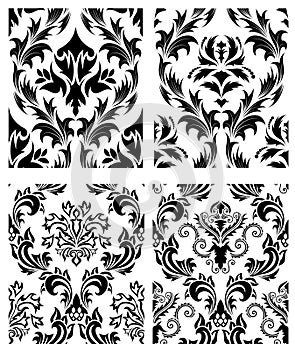 Seamless damask patterns set