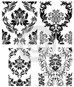 Seamless damask patterns set