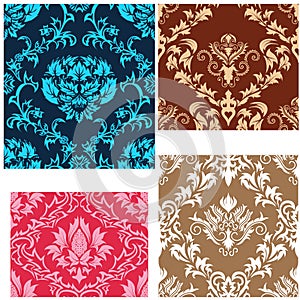 Seamless damask patterns set