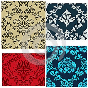 Seamless damask patterns set