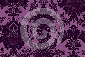 Seamless damask wallpaper pattern,  Dark purple background