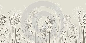 Seamless dandelion pattern, vector seamless background with hand drawn plants and seeds