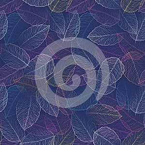 seamless dark blue abstract floral background with blue, red, pink, yellow, white leaves.