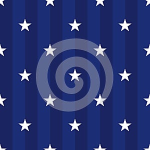 Seamless dark blue background with stars and vertical stripes. The concept of the U.S. flag for 4th of July, Presidents` Day