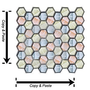 Seamless decorated irregular hexagons