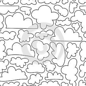 Seamless decorative pattern with clouds in doodle style. Print for textile, wallpaper, covers, surface. Retro stylization