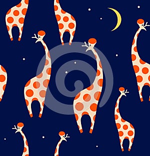 Seamless decorative pattern with funny giraffes. Cute colorful texture.