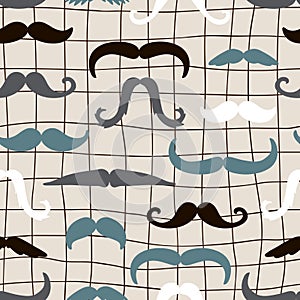 Seamless decorative pattern with mustaches. Print for textile, wallpaper, covers, surface. Retro stylization