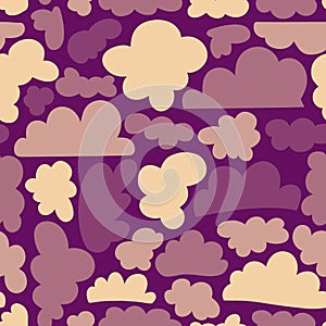 Seamless decorative pattern with purple clouds. Print for textile, wallpaper, covers, surface. Retro stylization