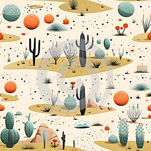 Seamless desert pattern with cactuses and succulents