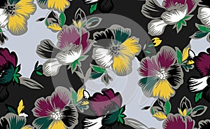 Seamless Design of Big Colorful Flowers on Dark Grey background Ready for Textile Prints.