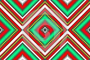 Seamless design pattern, traditional geometric flower zigzag pattern Christmas yellow green white red