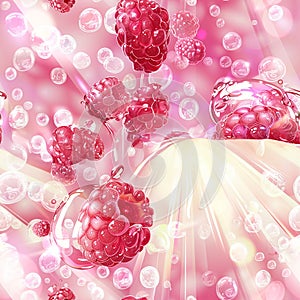 Seamless dessert banner with raspberries in liquid chocolate