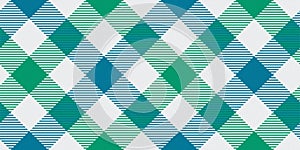 Seamless diagonal pattern of tartan ornament for textile texture blue-green stripes on white background