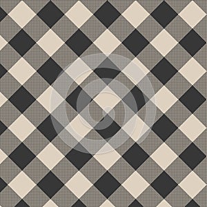 Seamless diagonal pixel plaid and checkered patterns in black brown and white for textile design. photo