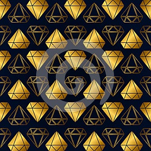 Seamless diamond background. Gold diamonds in a checkerboard pattern on a blue background