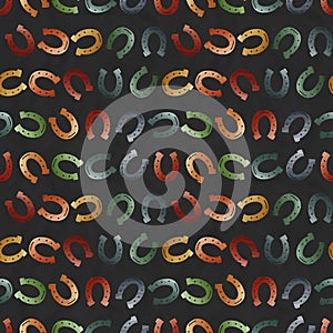 seamless digital pattern with horseshoes in multicolor silhouette