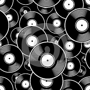 Seamless digital pattern with retro vintage vinyl record vector graphic.