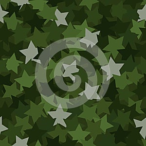 Seamless digital woodland camo vector texture. Stars Camoflage textile print