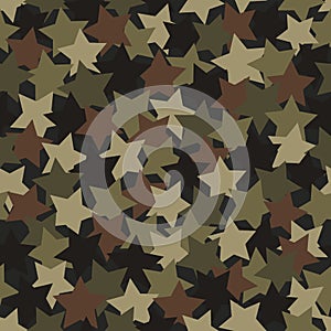 Seamless digital woodland camo vector texture. Stars Camoflage textile print