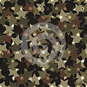 Seamless digital woodland camo vector texture. Stars Camoflage textile print