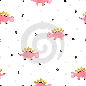 Seamless dinosaurs pattern. Vector cartoon dino background.