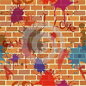 Seamless dirty brick wall, graffiti, paint