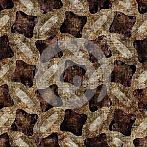 Seamless distressed floral brown painted texture background. Natural mottled flower sepia pattern. Organic leaf foliage