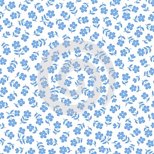 Seamless ditsy floral pattern in vector. Small blue flowers on a white background
