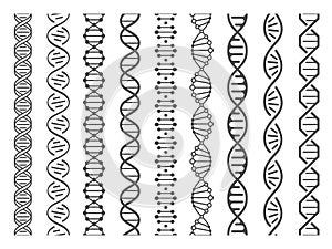 Seamless DNA spiral. Adn helix structure, genomic model and human genetics code pattern vector illustration set photo