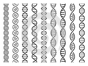 Seamless DNA spiral. Adn helix structure, genomic model and human genetics code pattern vector illustration set