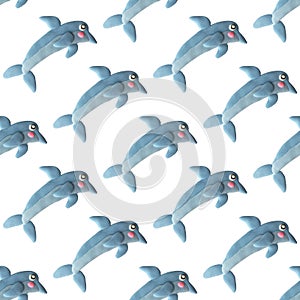 seamless dolphin pattern made of air plasticine