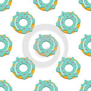 seamless donut pattern with blue glaze. vector illustration on a white background