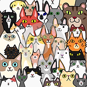 Seamless doodle cats colorful background