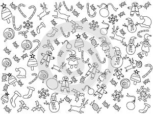 Seamless doodle Christmas patterns outline background