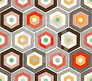 Seamless doodle dots hexagonal pattern