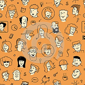 Seamless Doodle Faces Pattern