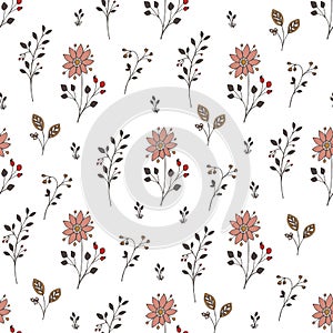 Seamless doodle floral pattern. Vector illustration backround