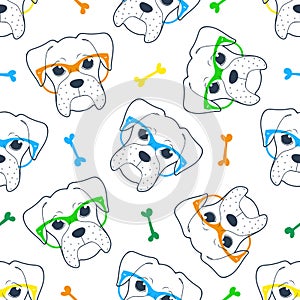 Seamless doodle hipster pattern with a boxer in glasses.