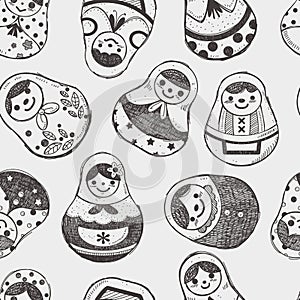 Seamless doodle Russian Doll pattern