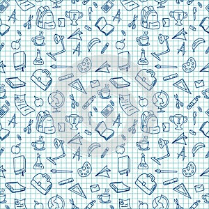Doodle hand drawn with back to school theme seamless pattern.