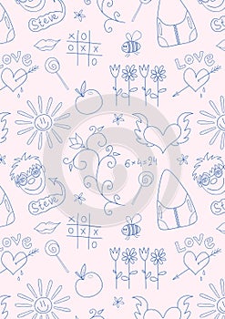 Seamless doodle school pattern for girls