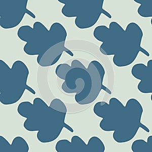 Seamless doodle simple pattern with floral sihouette. Leaves in navy blue color on light grey background