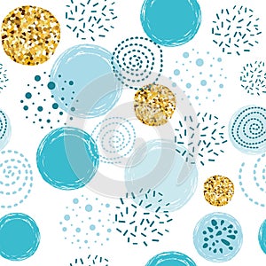 Seamless dotted pattern with blue hand drawn circle element Boy baby shower background Christmas wrap