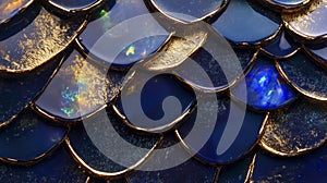 Seamless dragon scale pattern with opal gemstone glow, AI generated