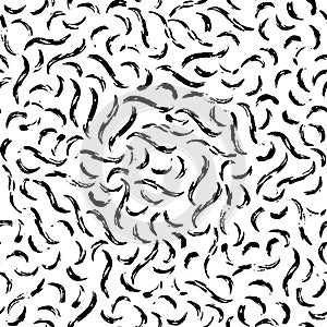 Seamless dry brush simple stroke pattern. Dashed curved lines, simple gritty smears. Wavy brush strokes seamless background