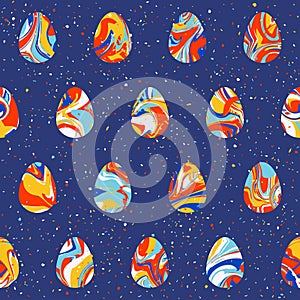 Seamless Easter Background with Decorated Eggs and `Easter`