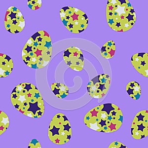 Seamless Easter Background with Decorated Eggs and `Easter`