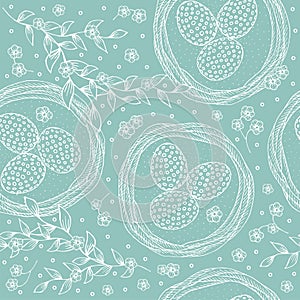 Seamless Easter background with eggs on a light blue background
